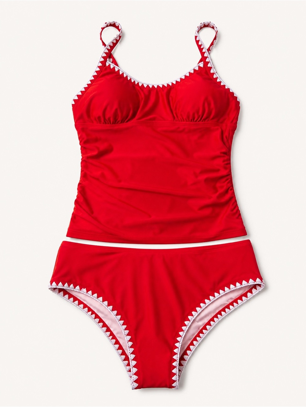 Cupshe Red Tankini Swimsuit Set Medium NWT  Top High Waisted Bikini  Retro Trim